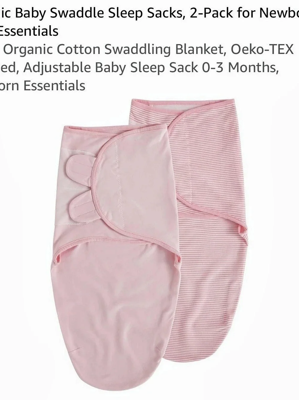 Newborn Organic Cotton Swaddling Blanket 2-Pack Pink Baby 0-3 Months